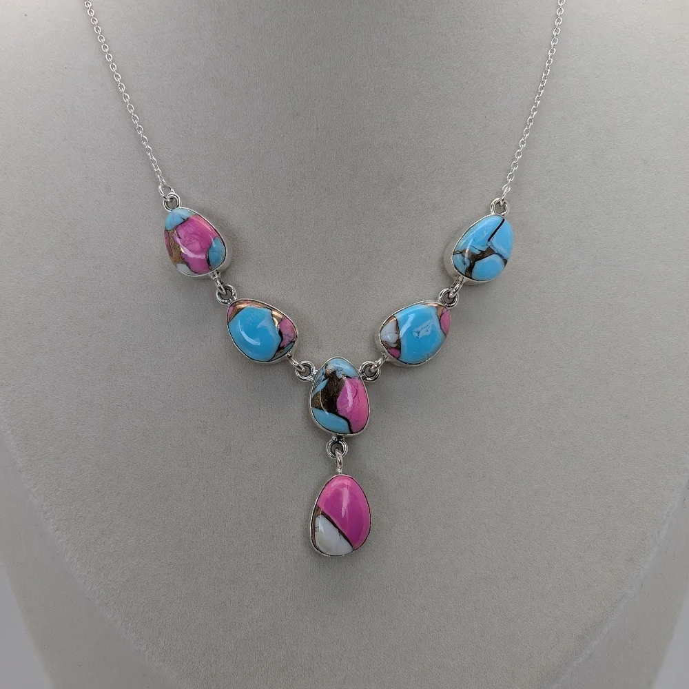 Cotton Candy Turquoise Necklace S925 Sterling Silver Southwest - Picture 2 of 6
